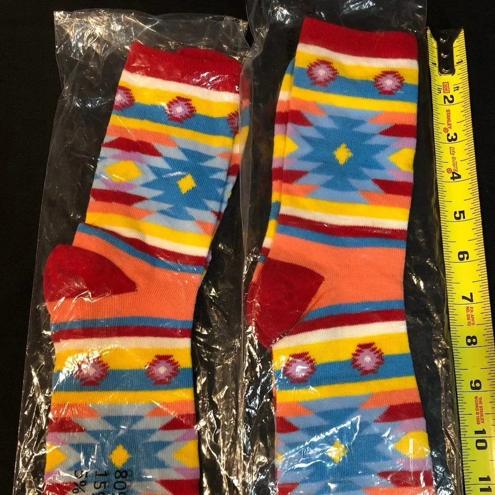 Two Pair Crazy Socks Art Design Red Yellow Blue